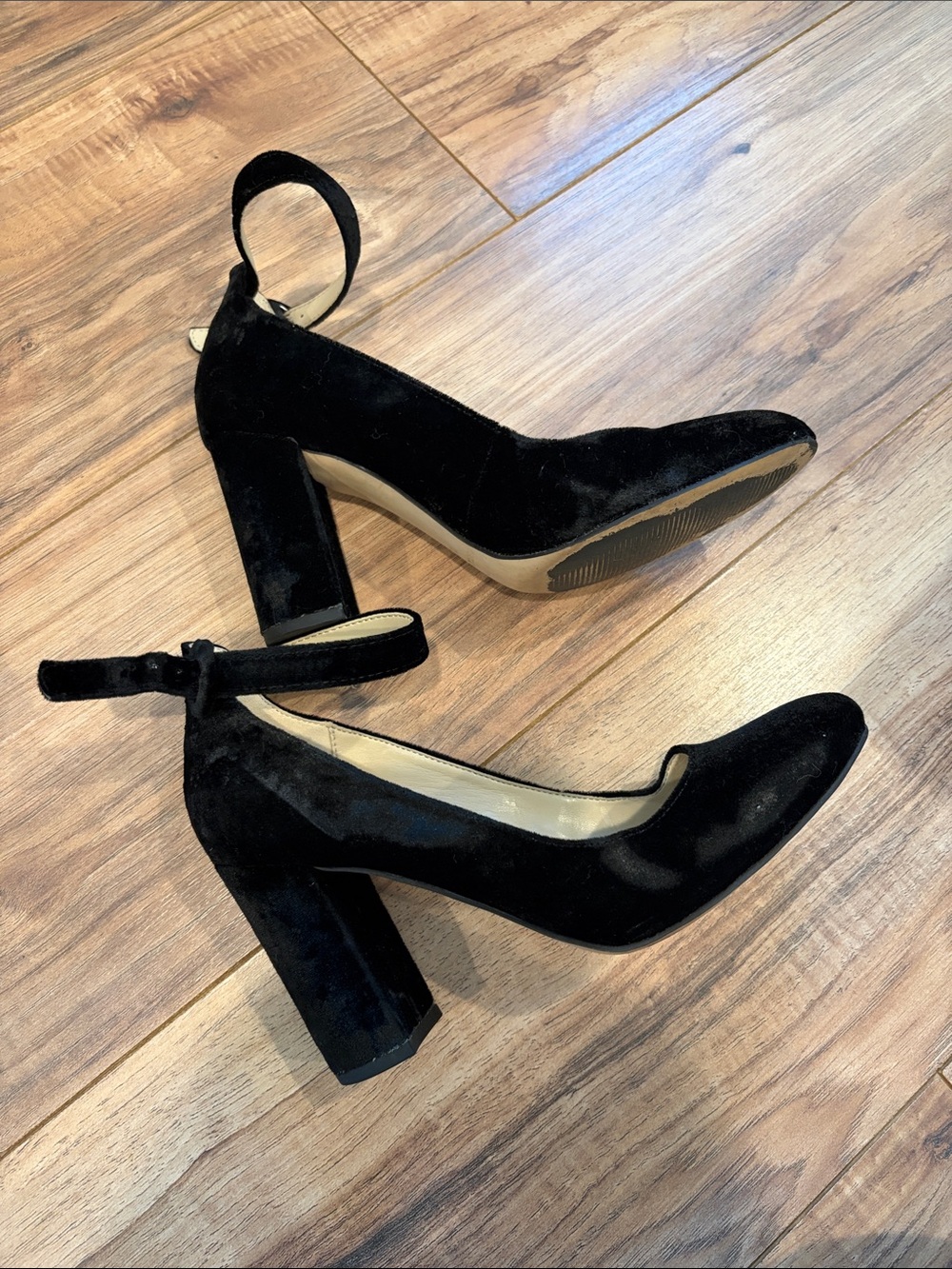 Marc Fisher Black Velvet Ankle-Strap Block Heel Pumps